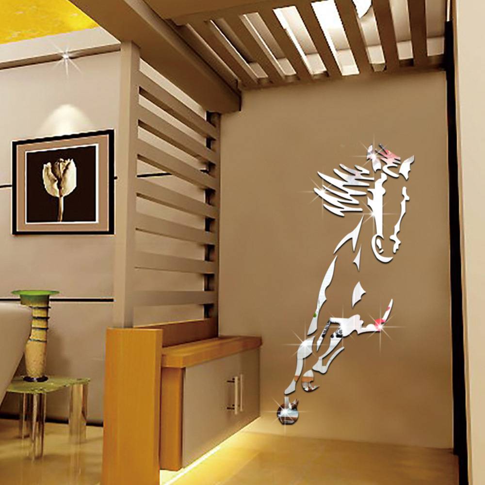 Living room restaurant acrylic 3D mirror crystal three -dimensional wall sticker decoration Chinese -style steed wall stickers