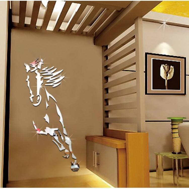 Living room restaurant acrylic 3D mirror crystal three -dimensional wall sticker decoration Chinese -style steed wall stickers