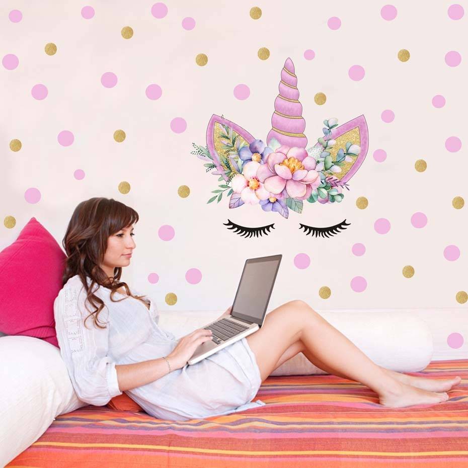 Cross -border unicorn sticker ins, children's cartoon dot decorative PVC graffiti sticker 5548
