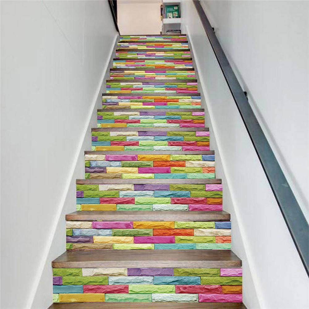 AMJPVC manufacturer Creative and simple Thirteen colored tiles stairs stickers stickers wall stickers