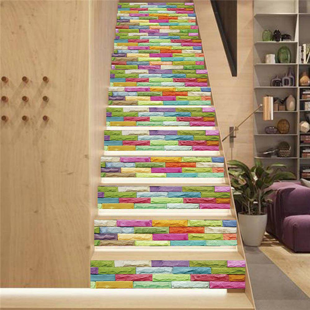 AMJPVC manufacturer Creative and simple Thirteen colored tiles stairs stickers stickers wall stickers