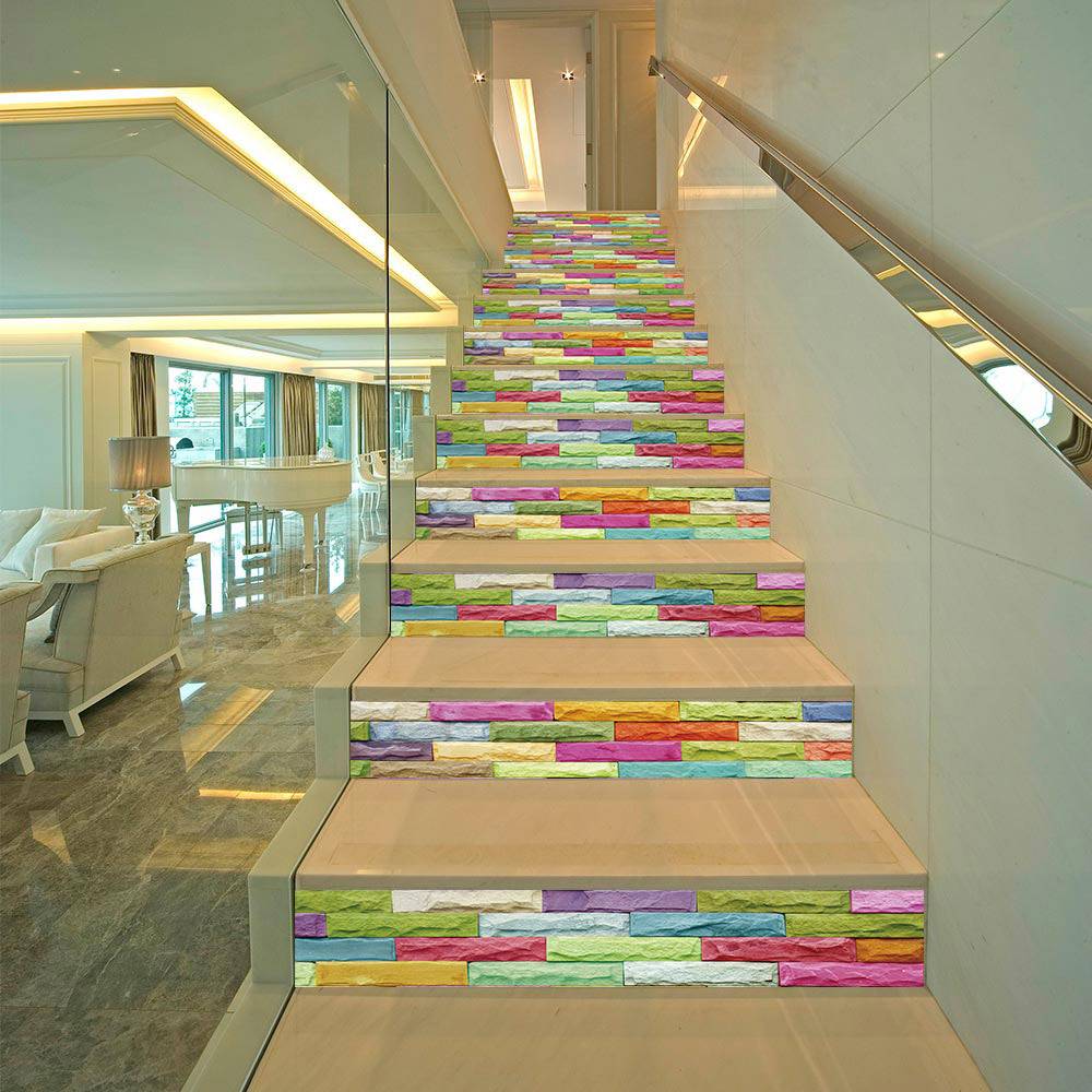 AMJPVC manufacturer Creative and simple Thirteen colored tiles stairs stickers stickers wall stickers