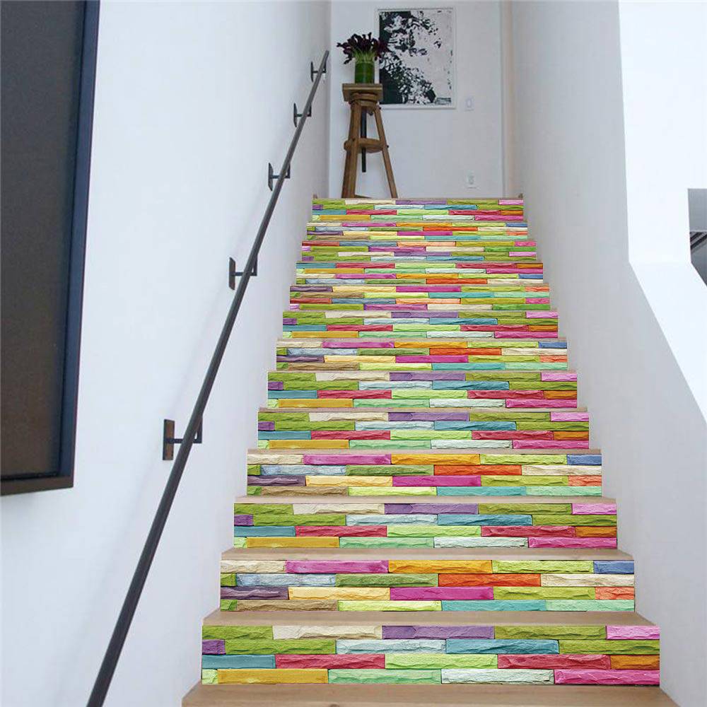 AMJPVC manufacturer Creative and simple Thirteen colored tiles stairs stickers stickers wall stickers