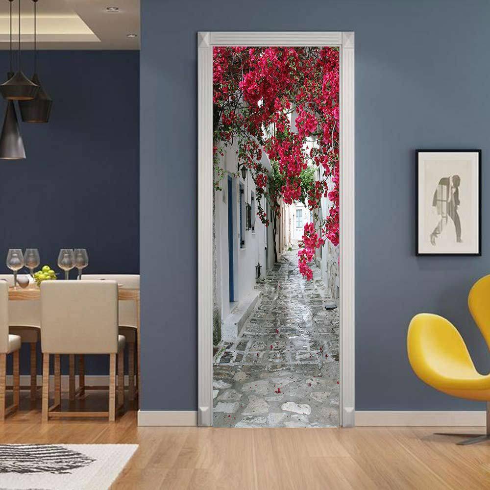 Cross -border AMJ Charm Collection Creative Environmental Protection 3D Redflower Lane Gate Sticker Refined from the Stick Bedroom Wall Sticker