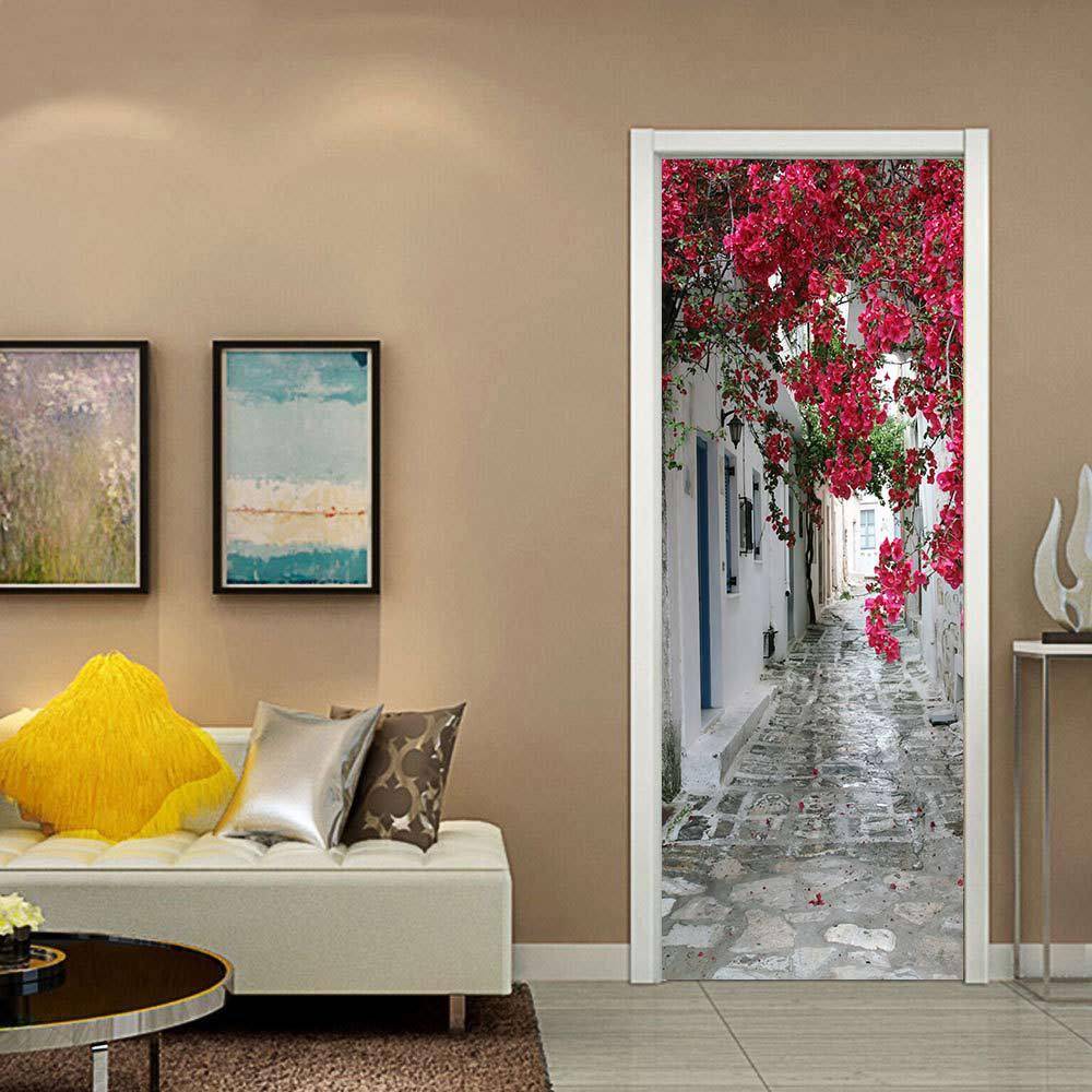 Cross -border AMJ Charm Collection Creative Environmental Protection 3D Redflower Lane Gate Sticker Refined from the Stick Bedroom Wall Sticker