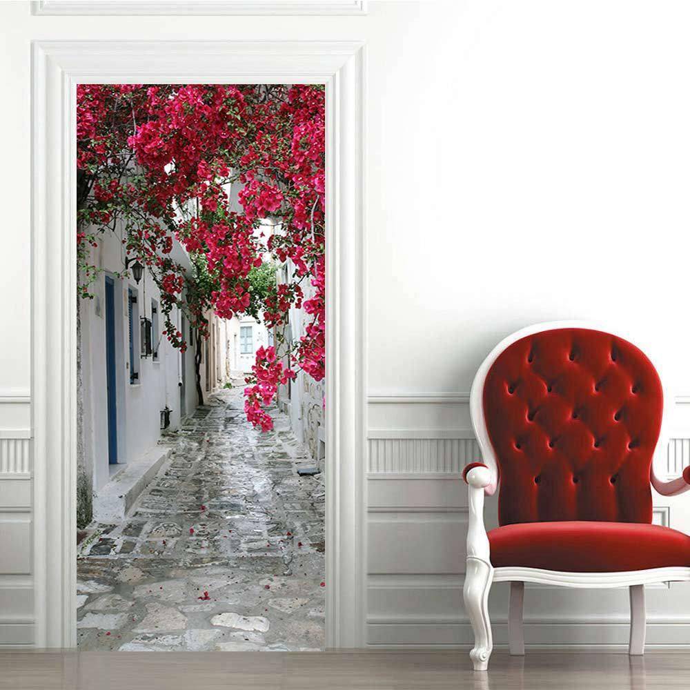 Cross -border AMJ Charm Collection Creative Environmental Protection 3D Redflower Lane Gate Sticker Refined from the Stick Bedroom Wall Sticker