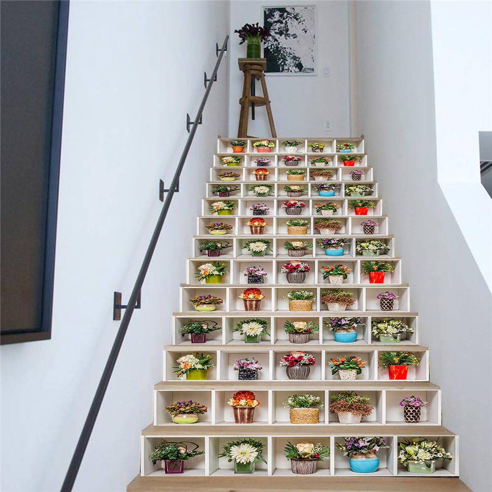 AMJPVC manufacturer Creative and simple thirteen small cans, flower buildings stagnation steps, wall stickers