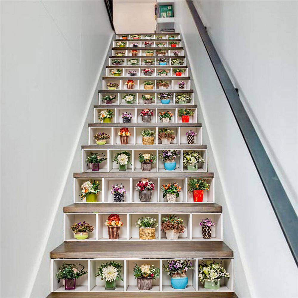 AMJPVC manufacturer Creative and simple thirteen small cans, flower buildings stagnation steps, wall stickers