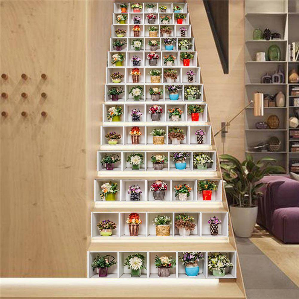 AMJPVC manufacturer Creative and simple thirteen small cans, flower buildings stagnation steps, wall stickers