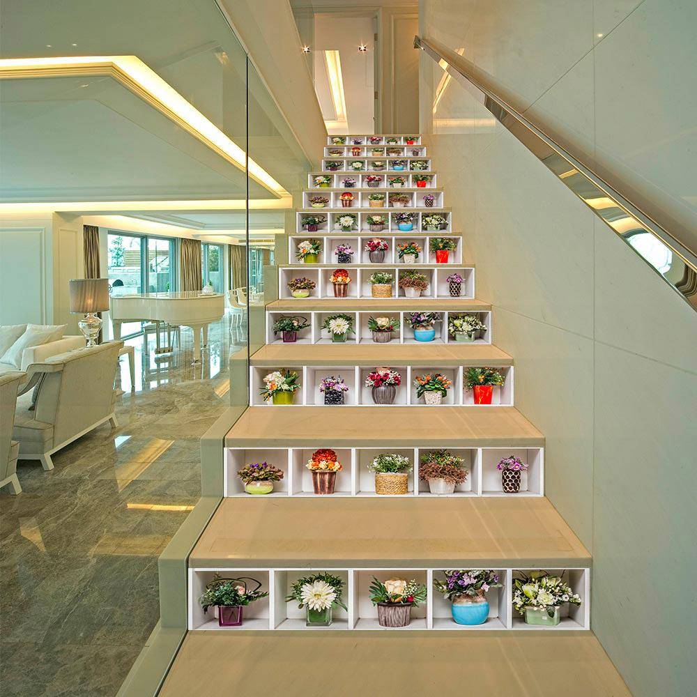 AMJPVC manufacturer Creative and simple thirteen small cans, flower buildings stagnation steps, wall stickers
