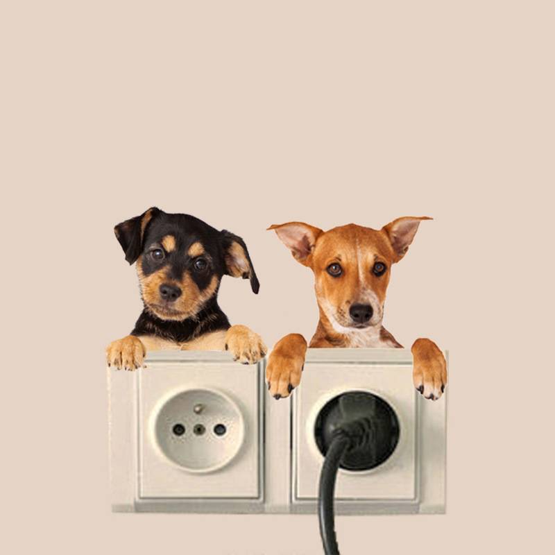 Cat and dog cartoon wall sticker creative switch wall sticker bedroom can remove waterproof PVC decorative stickers