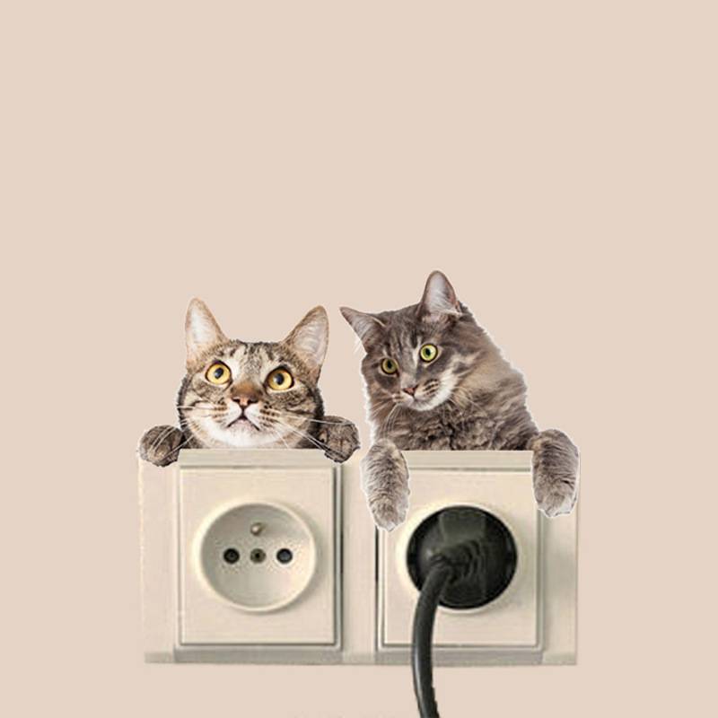 Cat and dog cartoon wall sticker creative switch wall sticker bedroom can remove waterproof PVC decorative stickers