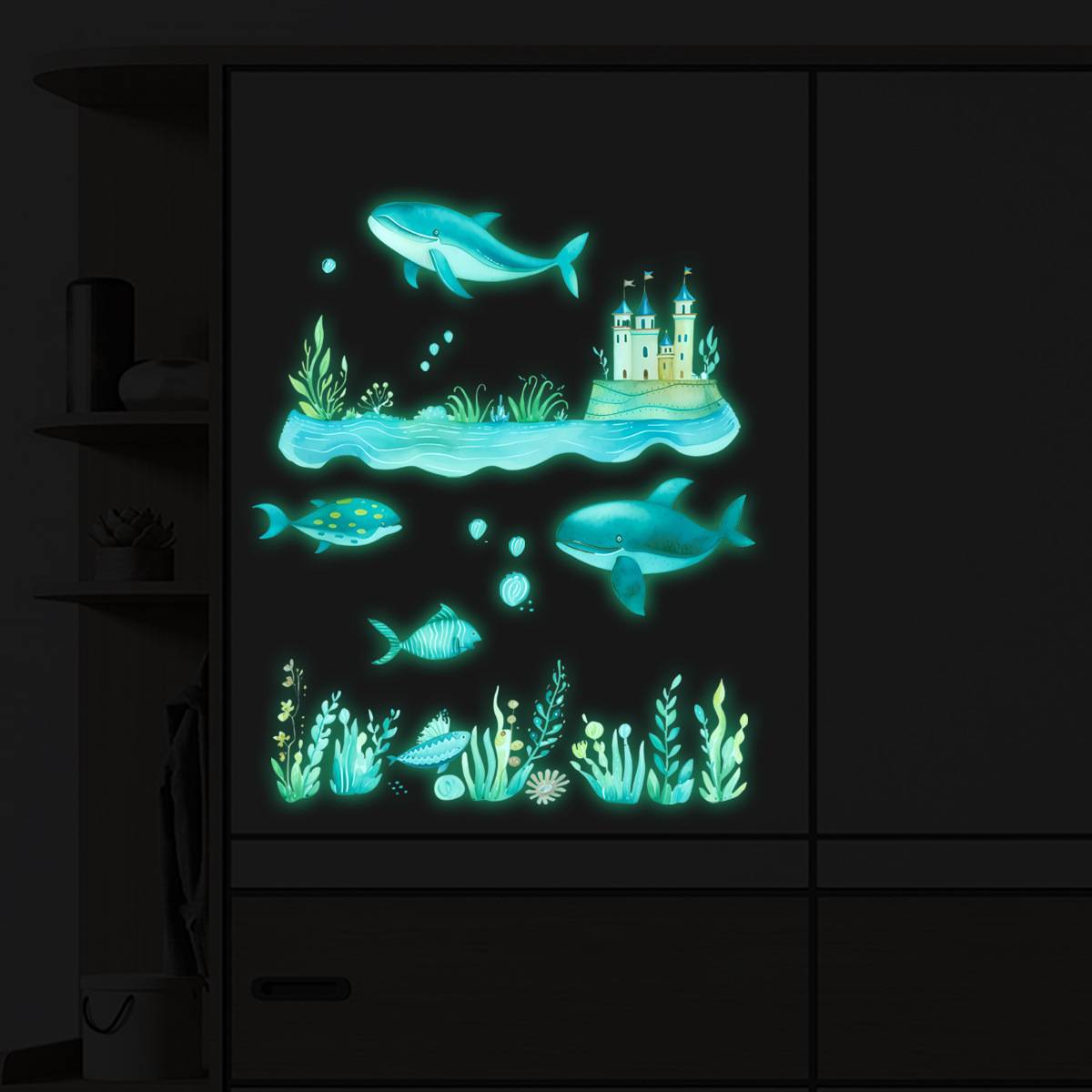 PH-yg071 luminous sticker marine whale fluorescent wall sticker cross-border decoration children's room bedroom bedroom wall sticker