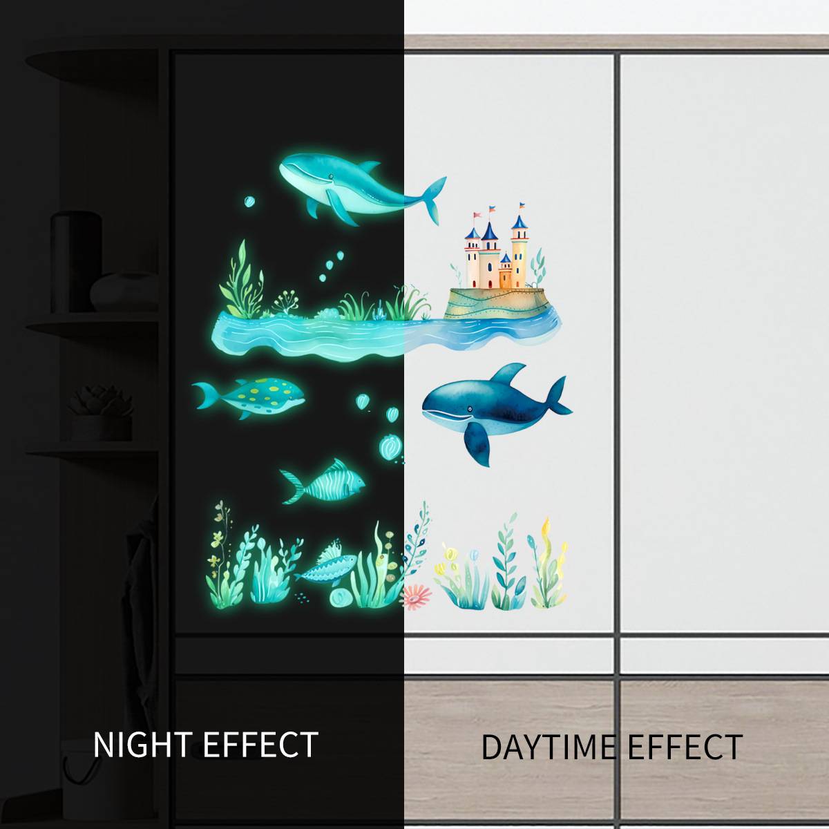 PH-yg071 luminous sticker marine whale fluorescent wall sticker cross-border decoration children's room bedroom bedroom wall sticker