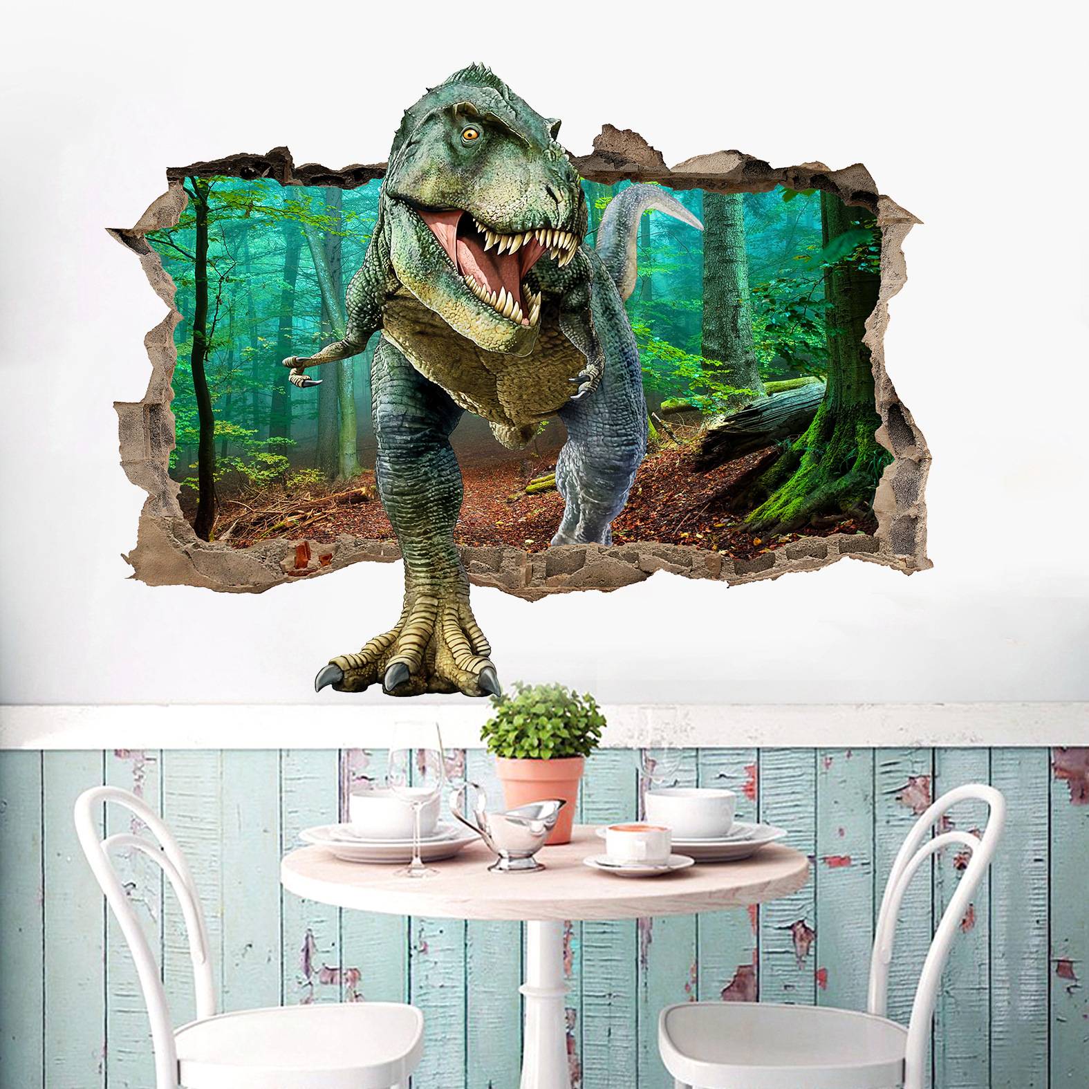 Explosion children's room bedroom 3D three -dimensional decorative wall stickers can remove dinosaur floor dinosaur era