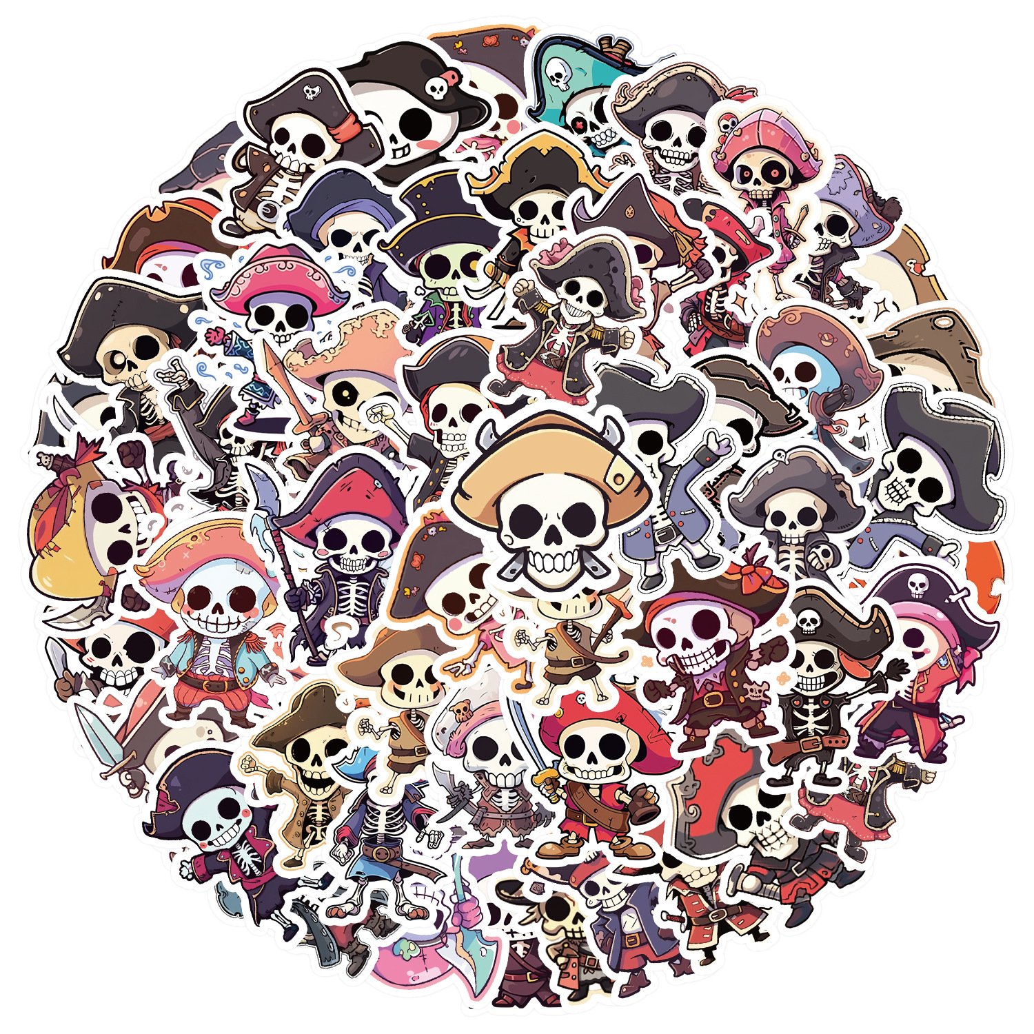 50Pcs Cartoon Skeleton Pirate Cute Graffiti Stickers For Bottle Wall Decor Children Festival Decor Toy Sticker
