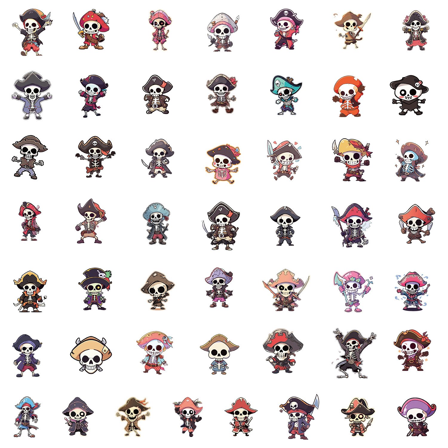 50Pcs Cartoon Skeleton Pirate Cute Graffiti Stickers For Bottle Wall Decor Children Festival Decor Toy Sticker