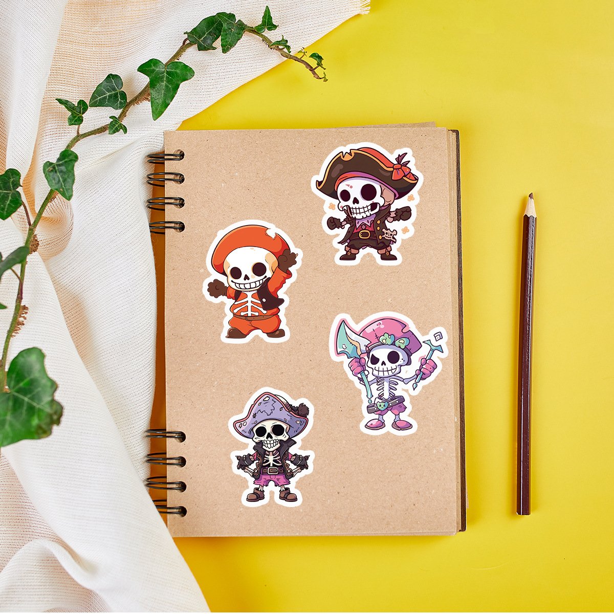 50Pcs Cartoon Skeleton Pirate Cute Graffiti Stickers For Bottle Wall Decor Children Festival Decor Toy Sticker