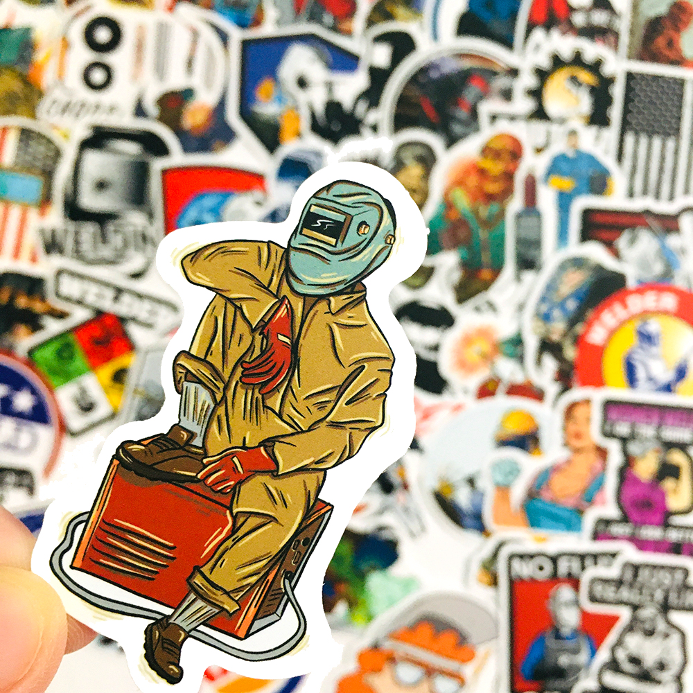 50 PCS Welder Humor Hard Hat Welding Helmet Sticker for luggage laptop skateboard PVC waterproof stickers
