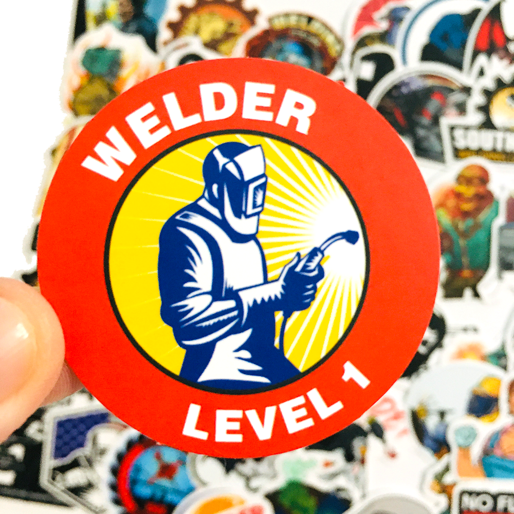 50 PCS Welder Humor Hard Hat Welding Helmet Sticker for luggage laptop skateboard PVC waterproof stickers