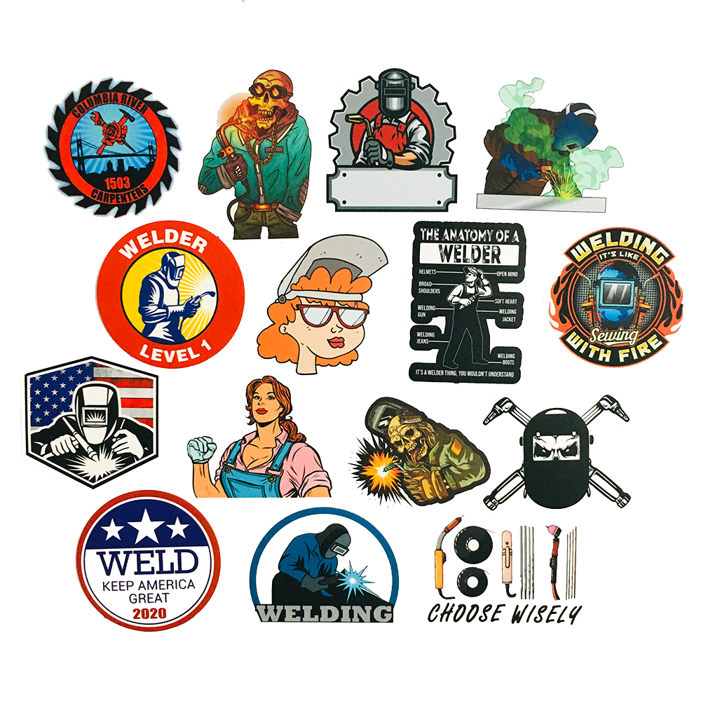 50 PCS Welder Humor Hard Hat Welding Helmet Sticker for luggage laptop skateboard PVC waterproof stickers
