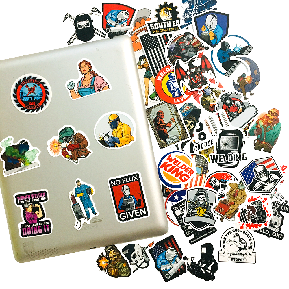 50 PCS Welder Humor Hard Hat Welding Helmet Sticker for luggage laptop skateboard PVC waterproof stickers