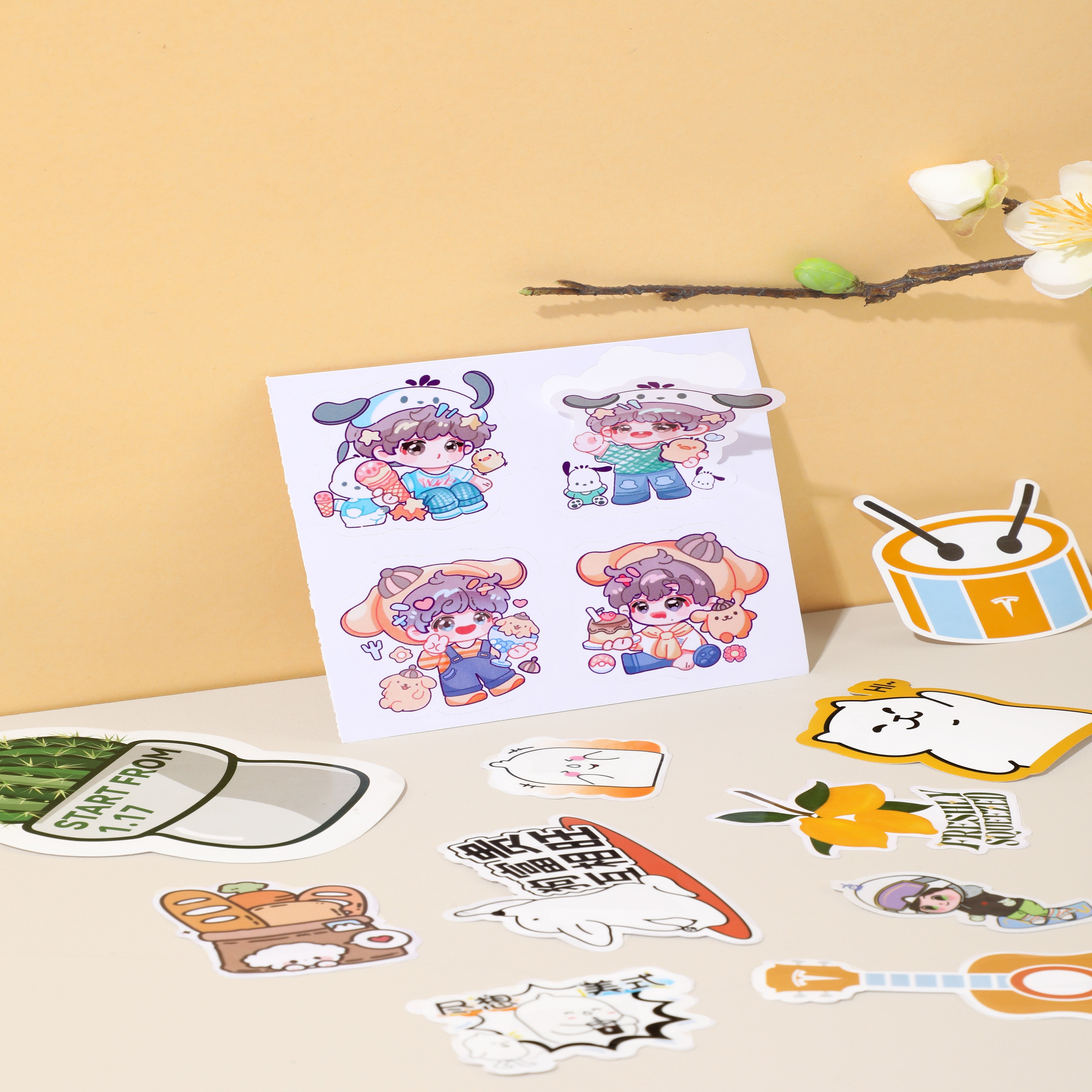 Custom Waterproof Cute Die Cut Cartoon Vinyl Sticker Pieces