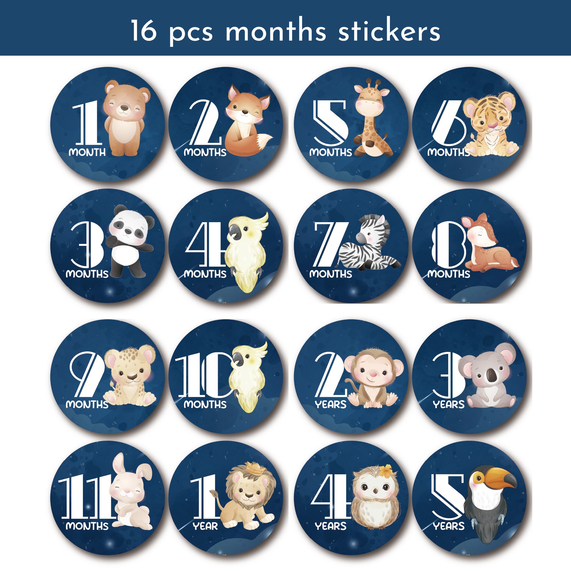Cartoon Cute Baby Monthly Milestone Stickers Vinyl Self-adhesive Sticker for Baby Growth Month Decorative
