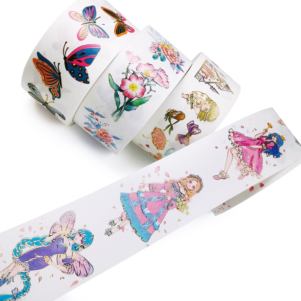Custom Cute Sticker Foil Hot Stamping Kawaii Sticker Printing Washi Tape ,Varnished DIY Masking Paper Wrapping Planner Sticker