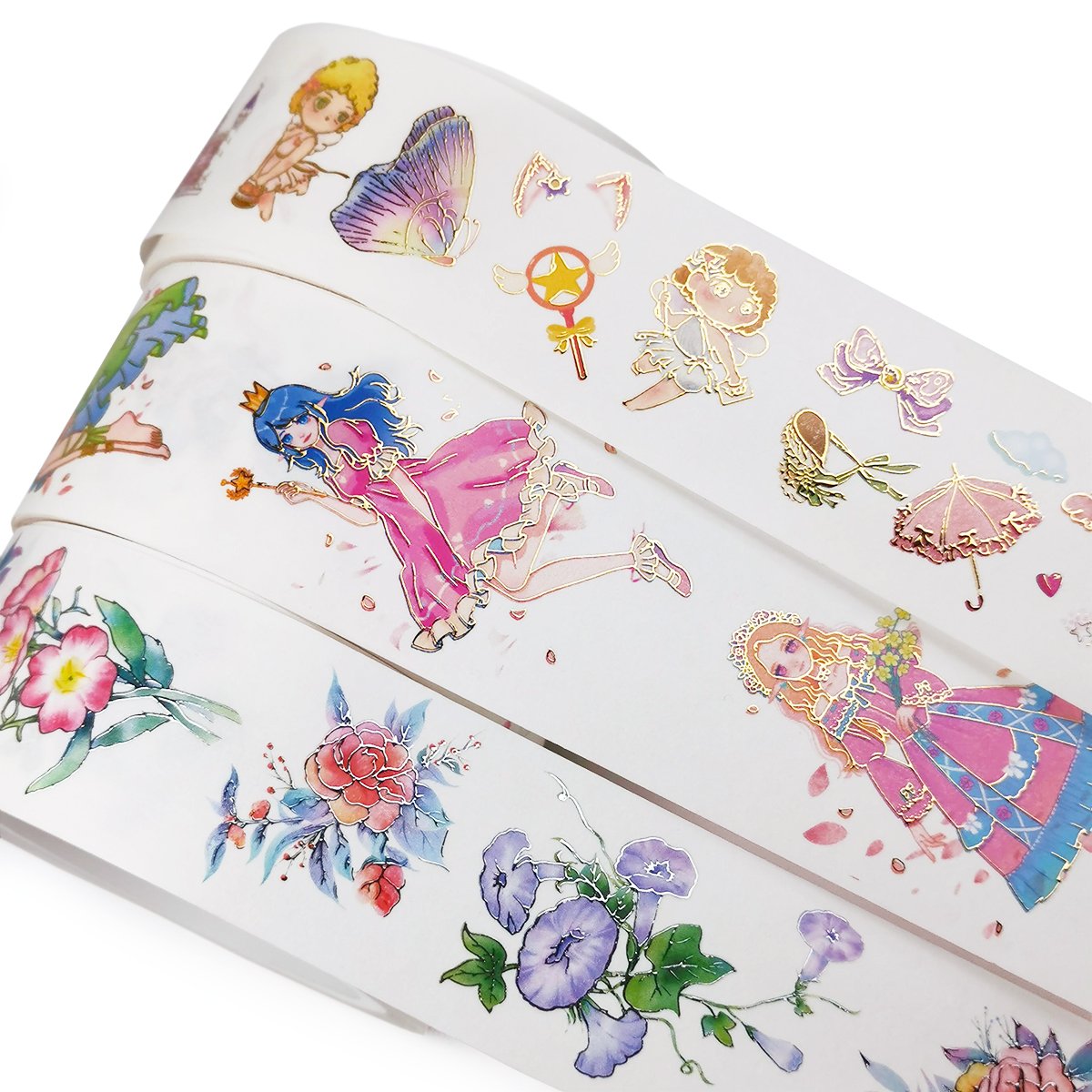 Custom Cute Sticker Foil Hot Stamping Kawaii Sticker Printing Washi Tape ,Varnished DIY Masking Paper Wrapping Planner Sticker