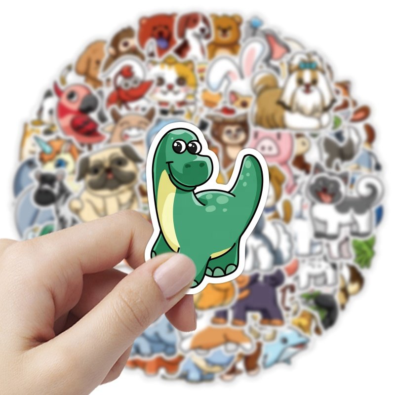 100pcs Cartoon Animal Sticker Custom Waterproof Die Cut Adhesive DIY Paper Dog Cat Stickers for Laptop Book Motorcycle Sticker