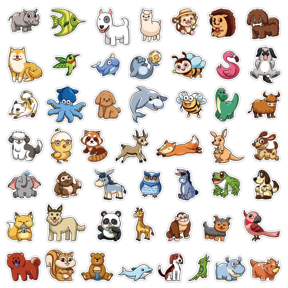 100pcs Cartoon Animal Sticker Custom Waterproof Die Cut Adhesive DIY Paper Dog Cat Stickers for Laptop Book Motorcycle Sticker