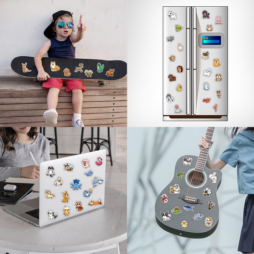 100pcs Cartoon Animal Sticker Custom Waterproof Die Cut Adhesive DIY Paper Dog Cat Stickers for Laptop Book Motorcycle Sticker
