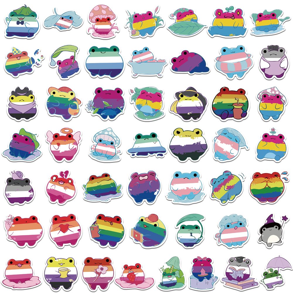 50pcs Cartoon Gay Frogs Graffiti Sticker Diy Diary Scrapbook Phone Case Storage Box Guitar Helmet Waterproof Decorative Stickers
