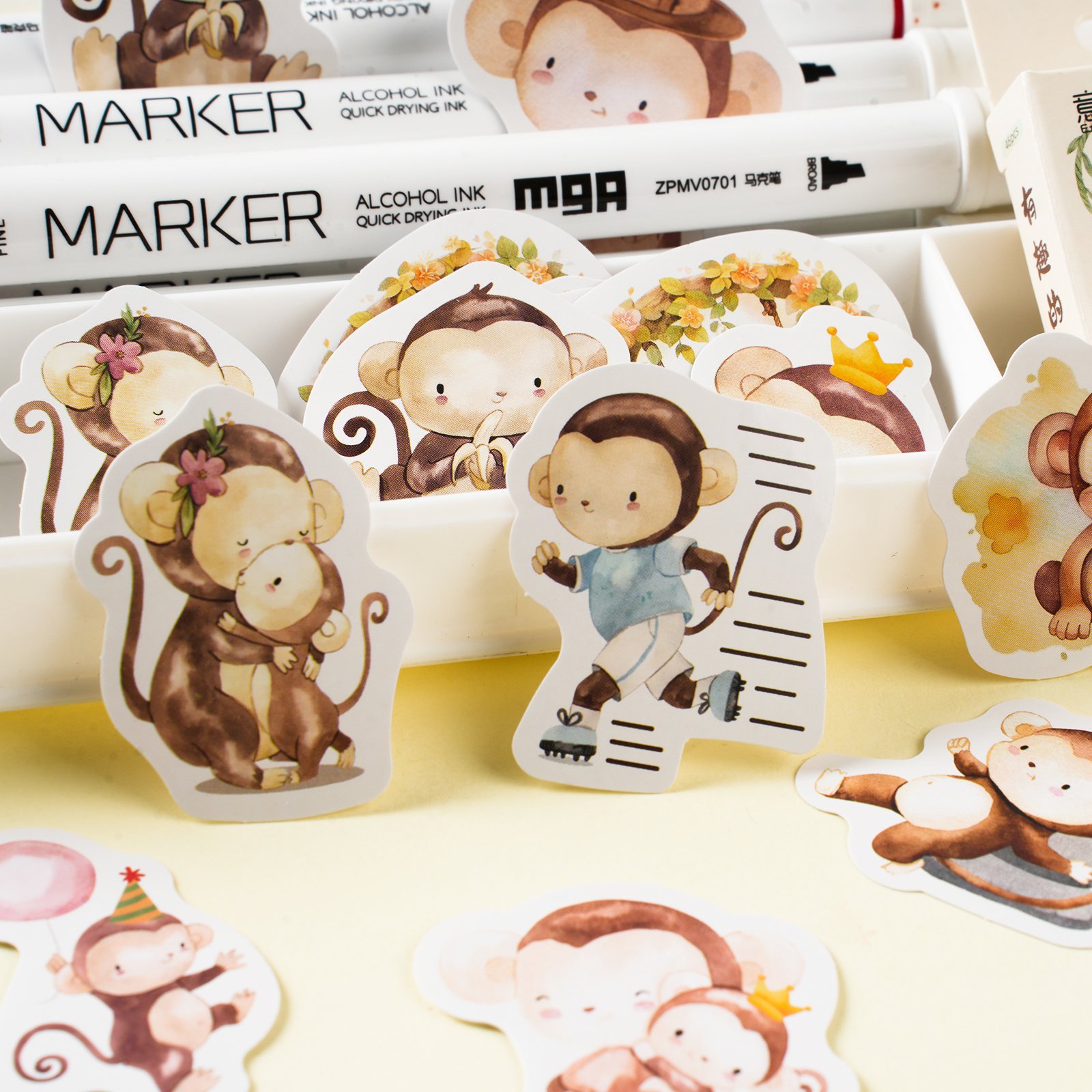 Stickers Cartoon Animal Cute Monkey Dog Decoration Kawaii Stickers Pack for Diary Scrap Book Mr. Paper 46pcs / Box