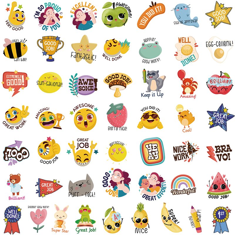 50Pcs Student Award Sticker Pencil Case Guitar Computer Decoration Sticker Waterproof Creative Stationery Cartoon Stickers