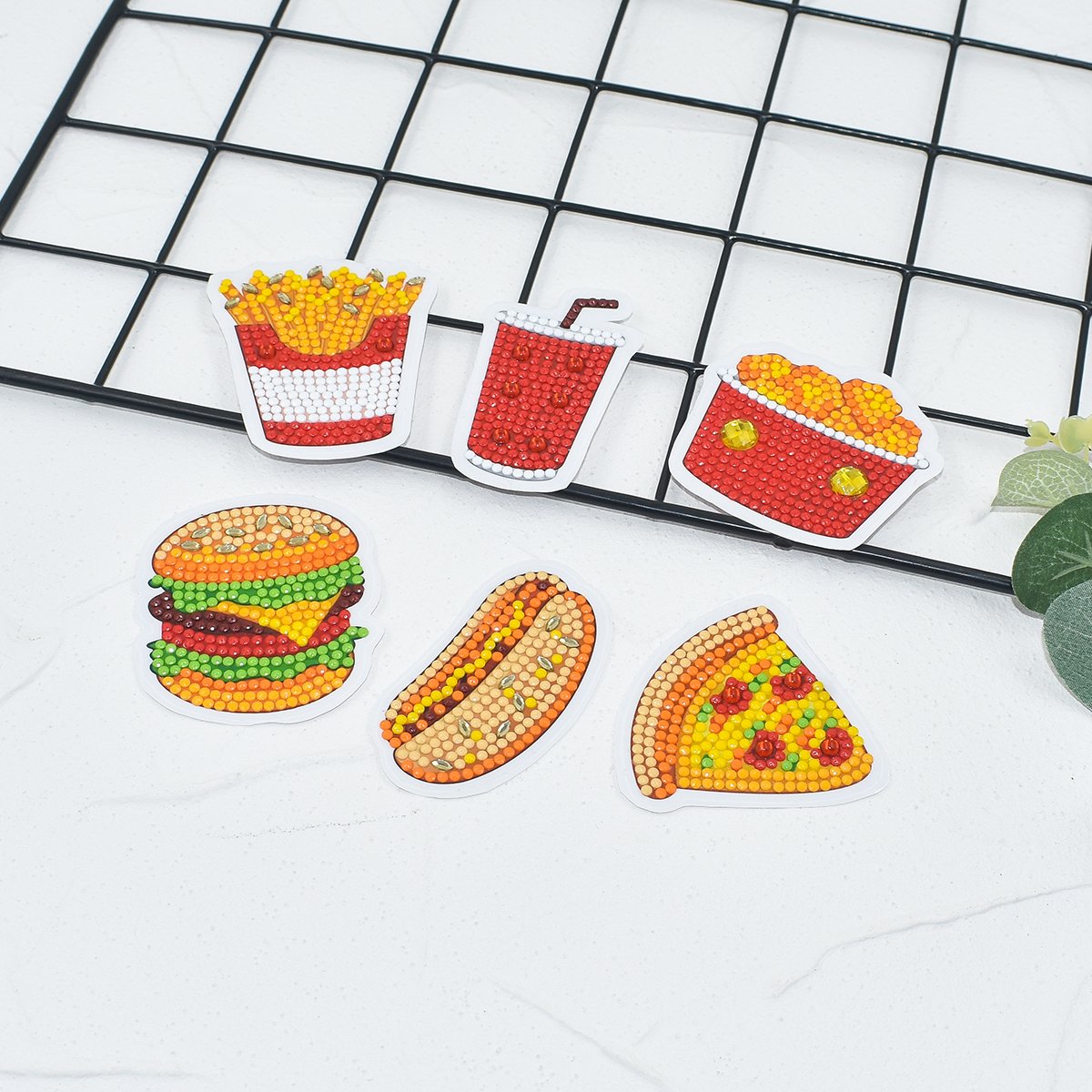 Diamond painting sticker kit, suitable for children and adult beginners, fun DIY burger and cola mosaic stickers, digital kit