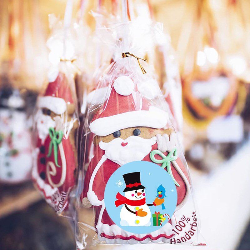 Wholesale Cartoon Decorations Vinyl Roll Waterproof Santa Snowman Christmas Card Seal Stickers UV Custom Sticker Household Use