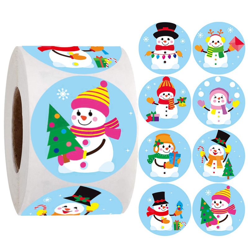 Wholesale Cartoon Decorations Vinyl Roll Waterproof Santa Snowman Christmas Card Seal Stickers UV Custom Sticker Household Use
