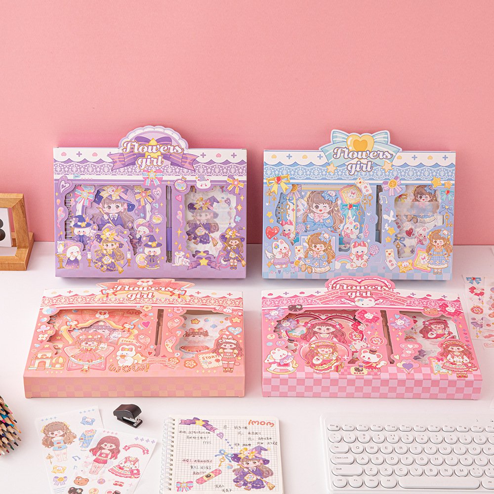 Cartoon paper DIY decorative stickers children gift Box set stationery cute notebook set