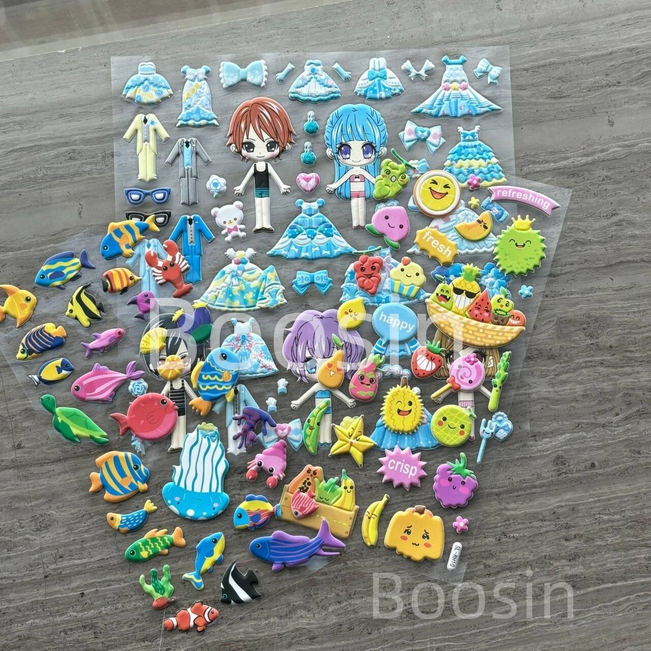 Customized Self-Adhesive PVC Vinyl Cartoon Foam Stickers Kids' Puffy Stickers Glossy Matte Finish Plastic PET Material Custom