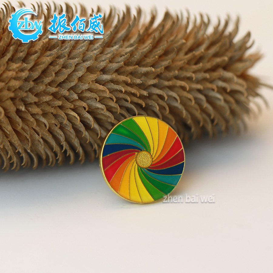 Factory wholesale custom zinc alloy round rainbow button resin lapel pin, custom design metal crafts gift epoxy resin enamel pin