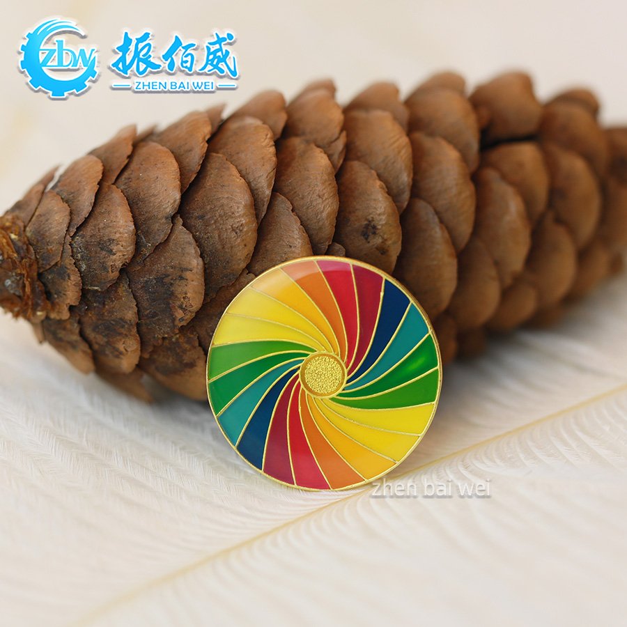 Factory wholesale custom zinc alloy round rainbow button resin lapel pin, custom design metal crafts gift epoxy resin enamel pin