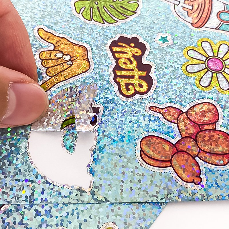 Custom Die Cut Stickers Individual Logo Holographic Stickers Print Vinyl Cartoon Waterproof Glitter Sparkle Frosted Stickers
