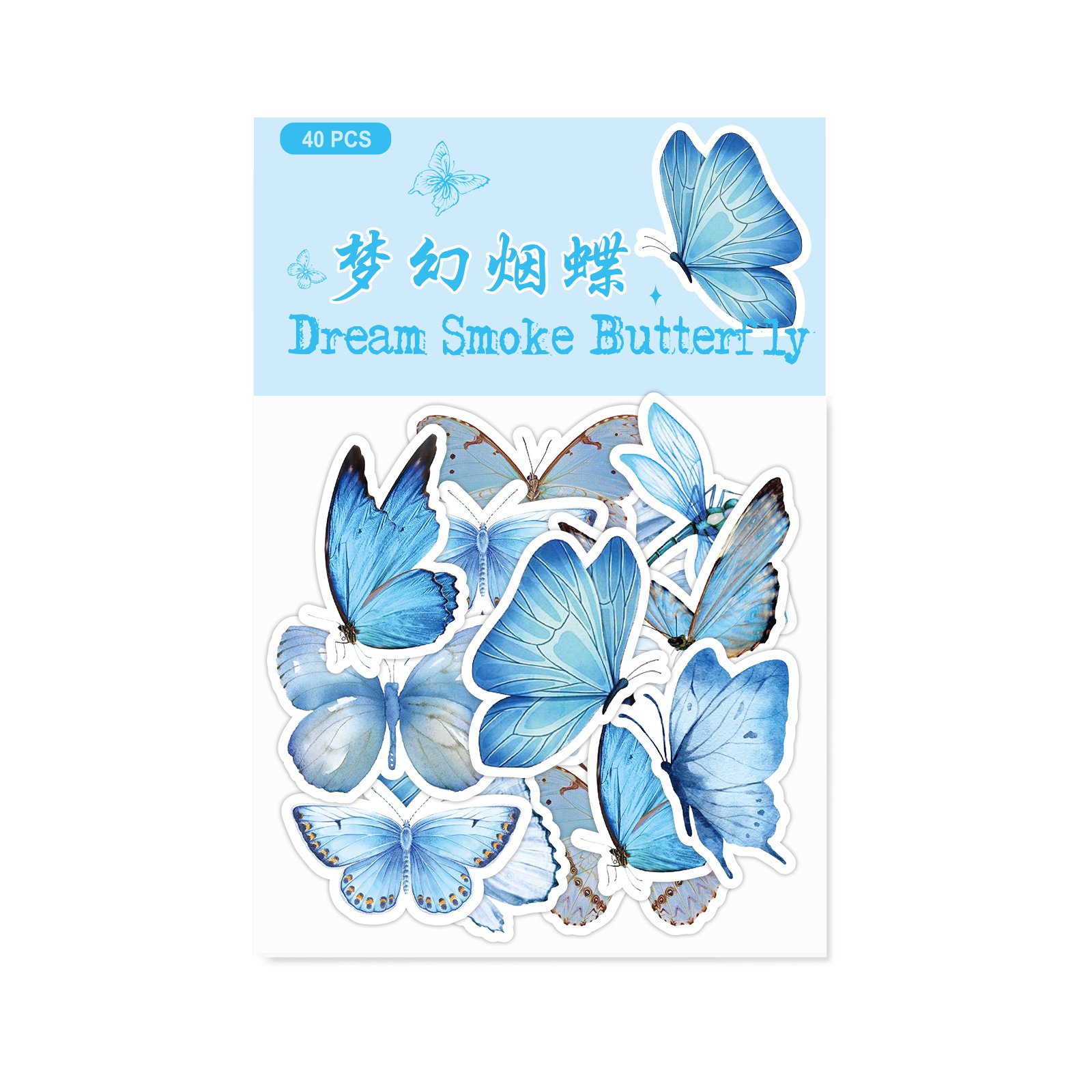 40pcs Mixed Butterfly PET Sticker Custom Retro DIY Decorative Wall Sticker Waterproof PET insect Transparent Cartoon Stickers