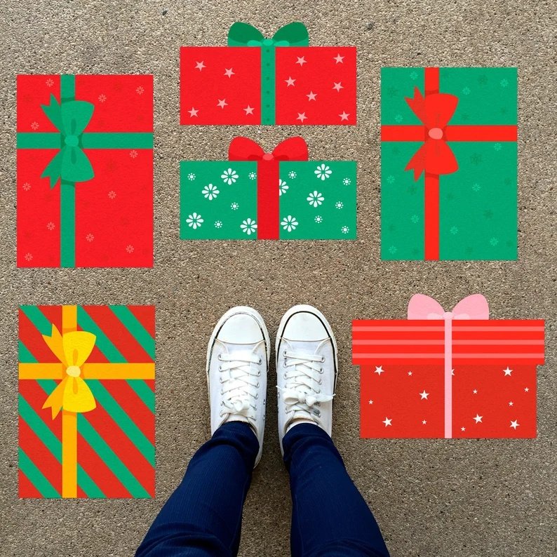 Custom Vinyl Cartoon Christmas Xmas Floor Business Indoor Home Wall Living Bed Room Decal Shopping Mall Car Shop Sticker Festive
