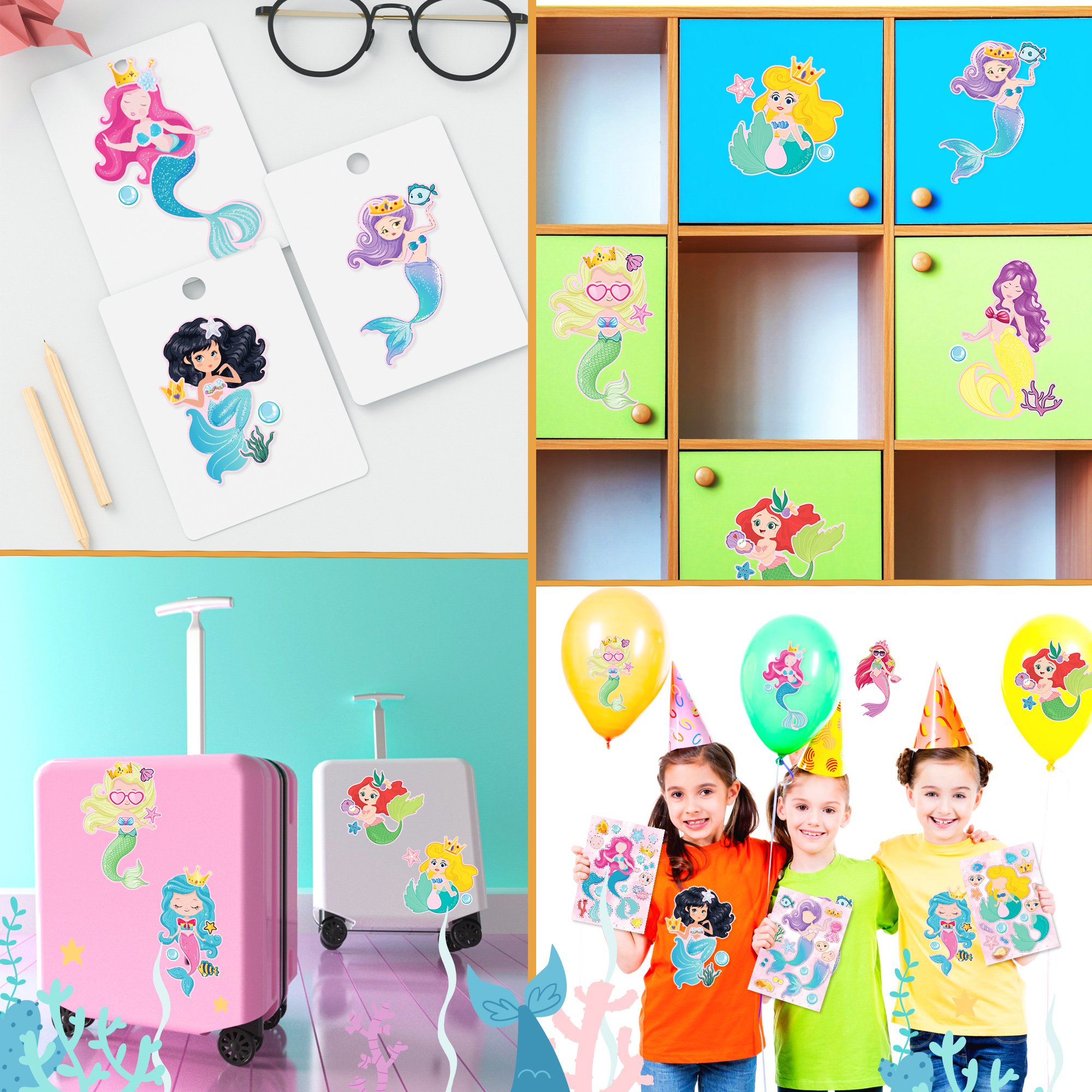 ET037 Mermaid Party Stickers Ocean Cartoon Stickers Decals DIY Adhesive Decals For Mermaid Party Supplies
