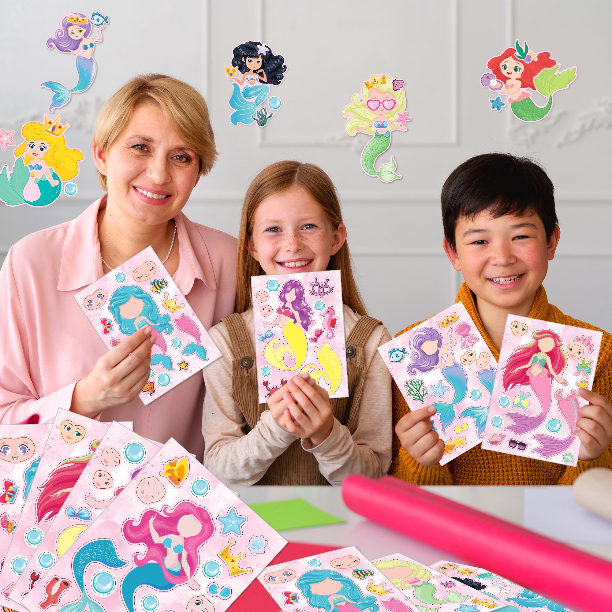 ET037 Mermaid Party Stickers Ocean Cartoon Stickers Decals DIY Adhesive Decals For Mermaid Party Supplies