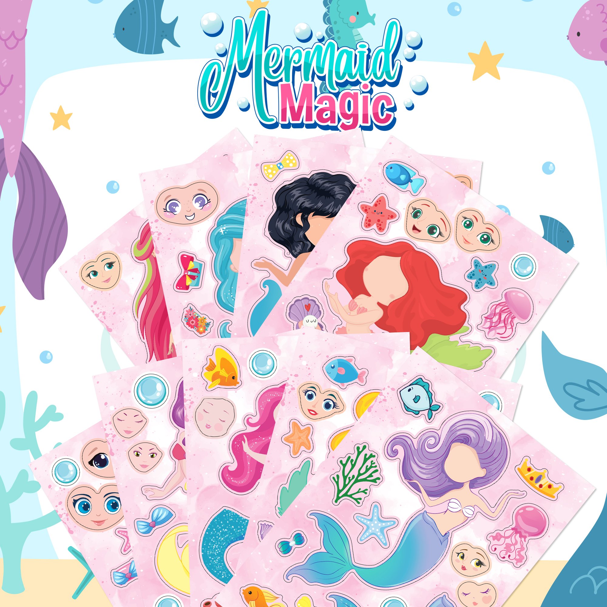 ET037 Mermaid Party Stickers Ocean Cartoon Stickers Decals DIY Adhesive Decals For Mermaid Party Supplies