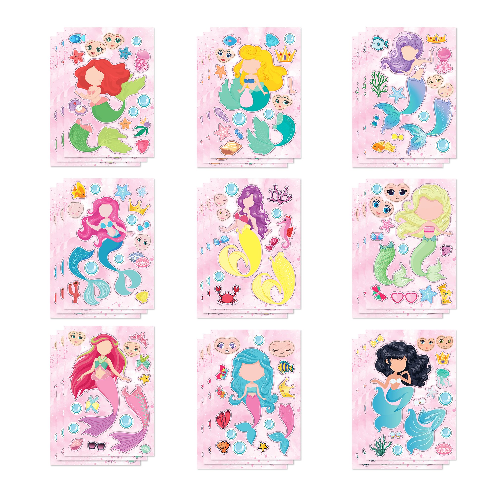 ET037 Mermaid Party Stickers Ocean Cartoon Stickers Decals DIY Adhesive Decals For Mermaid Party Supplies